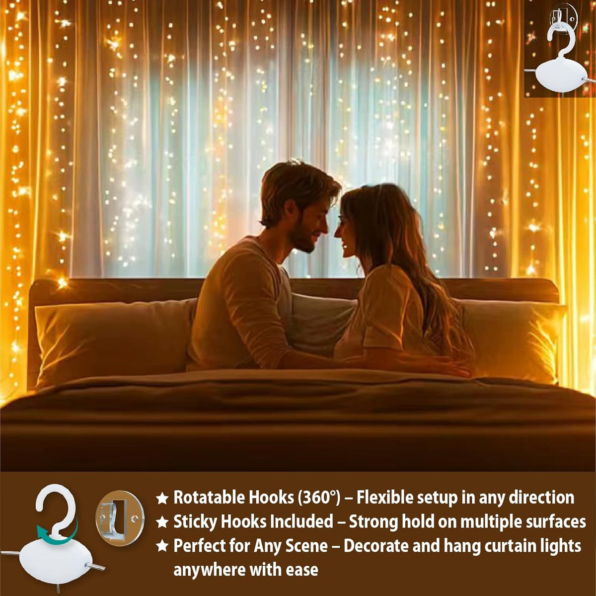 Skiennix Warm White Curtain Light - 300 LED Fairy String Lights | 9.8ft x 9.8ft with Remote & Hooks