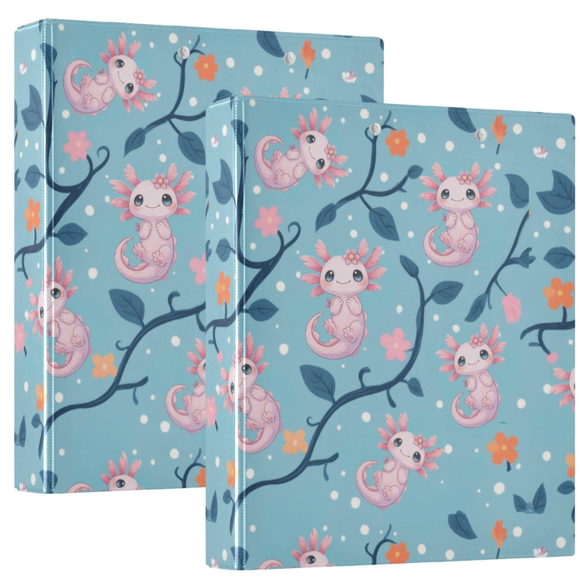Cute Pink Axolotl Round Ring Binders 1.5 Inch Aquatic Plant Amphibian Blue 3 Ring Clipboard Binder for Office School Work Supplies File Folder 200 Sheet Capacity