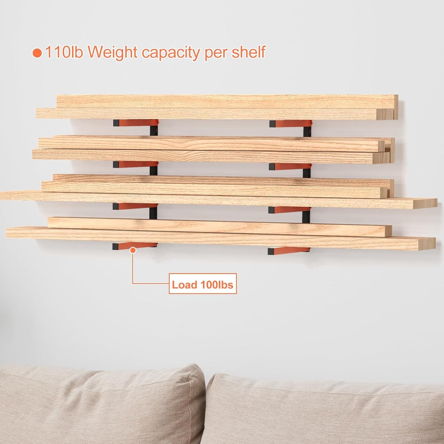 NANANARDOSO Wall Mount Wood Organizer - Heavy Duty Metal Shelf with 4 Levels | 2-Pack Lumber Storage Racks