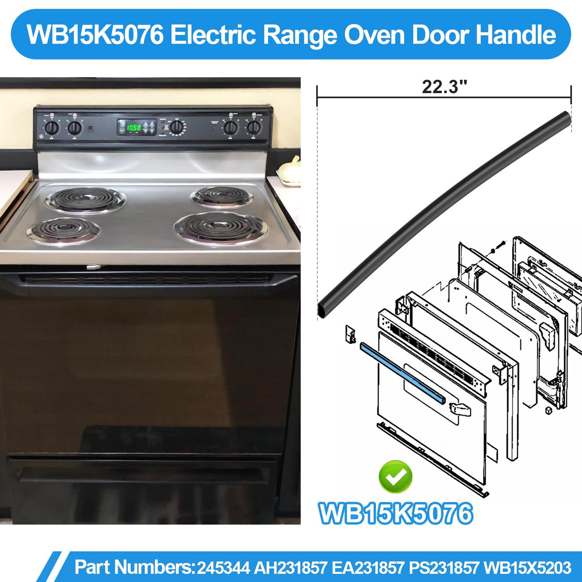 Upgraded WB15K5076 Oven Door Handle Replacement Compatible with Ge Stove Handle,Fit Hotpoint Ge Electric Stove Oven Door Handle Replacement Parts WB15X5203 PS231857 WB15K5076 Black Oven Handles