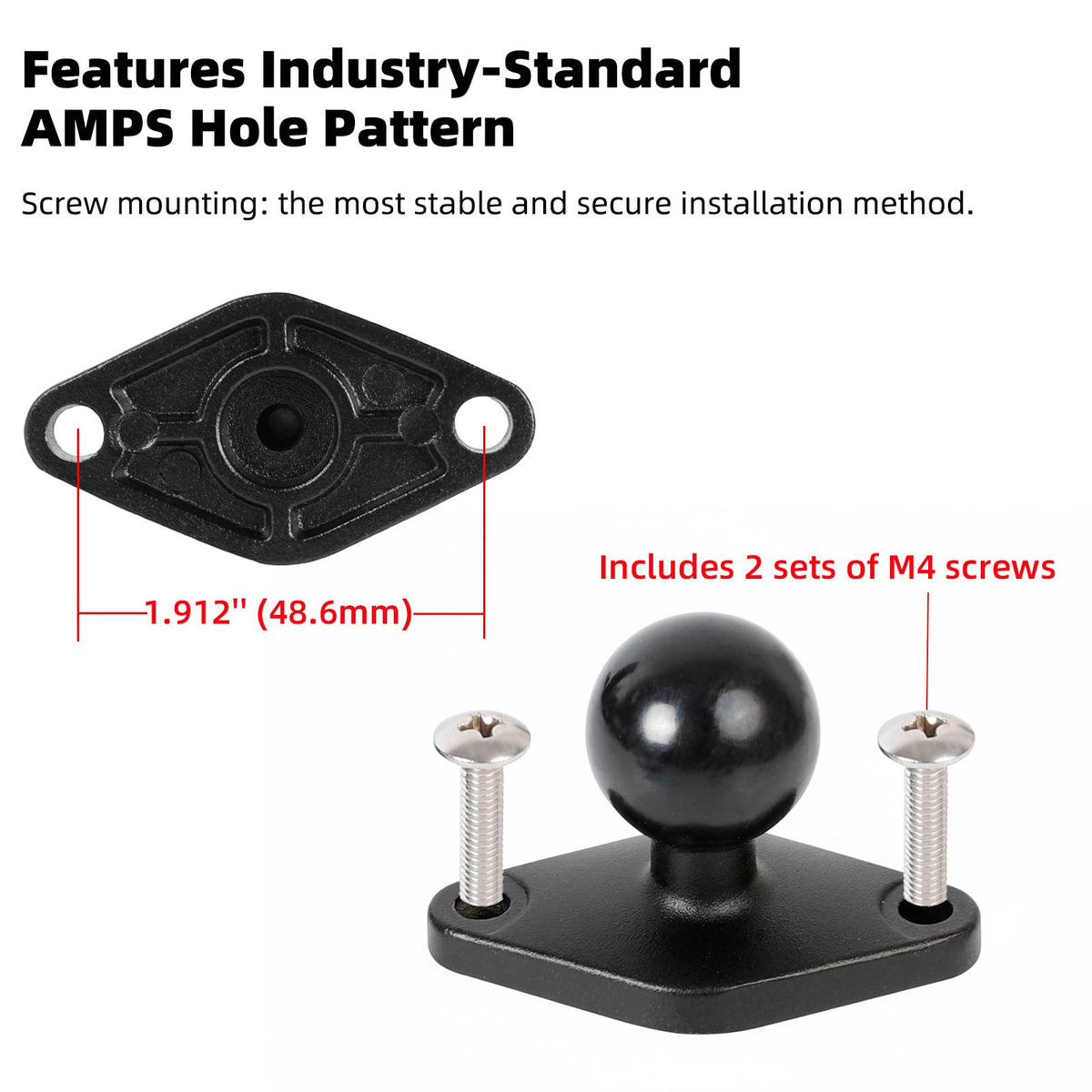 FPN Heavy Duty Phone Mount Holder with Vibration Dampener for Boat Truck Car [Camera Friendly] [1s Lock & Release] [Aluminum Screw-Mounted AMPS Diamond Base & Medium Arm], Fits 4.7-7.2" Cell Phones