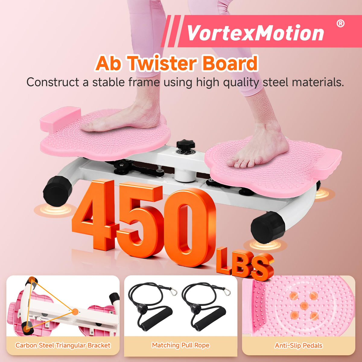 Waist Twister Machine Ab Twister Board Ultra-Quiet 20dB Twist Exercise Machine with Foot Massage Over 300 lbs Capacity Home Gym Equipment for Women Men Belly Fat Loss (Pink)