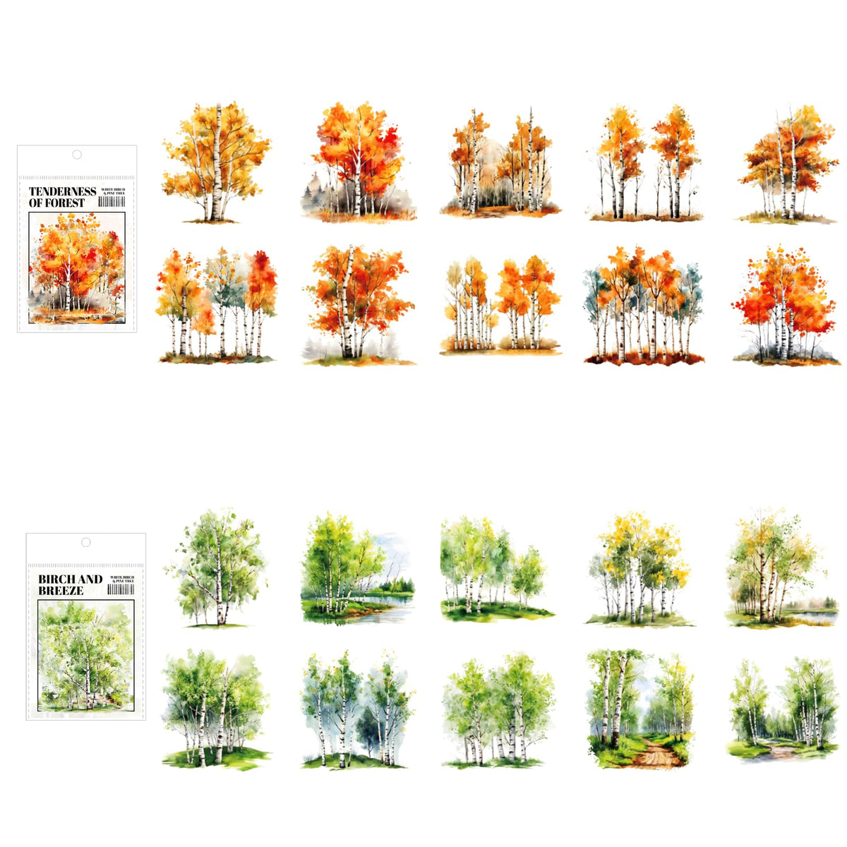 120 Pieces Botanical Tree-Themed PET Sticker, Pine Tree Forest Scenery Aesthetic Stickers for Scrapbooking, Journaling, Creative Journal Supplies and DIY Crafts