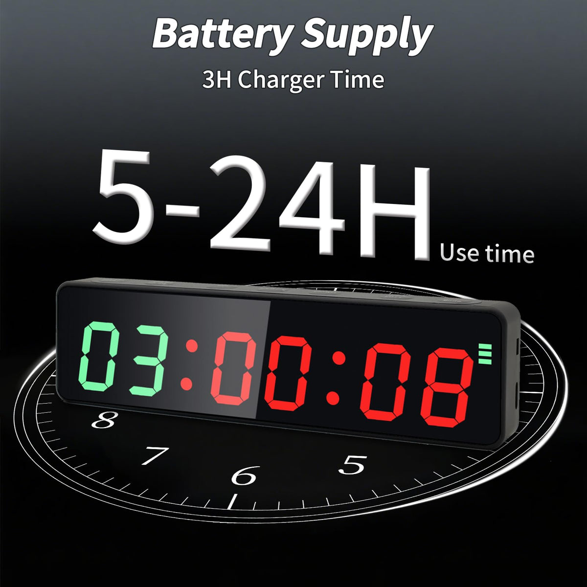 F-Winner Portable Gym Timer Clock with Powerful Battery, Workout Timer for Home Gym with Brightness Adjustable for Countdown/Up/Stopwatch/HIIT, Digital Gym Stopwatch for Gym/Garage/Boxing/Fitness