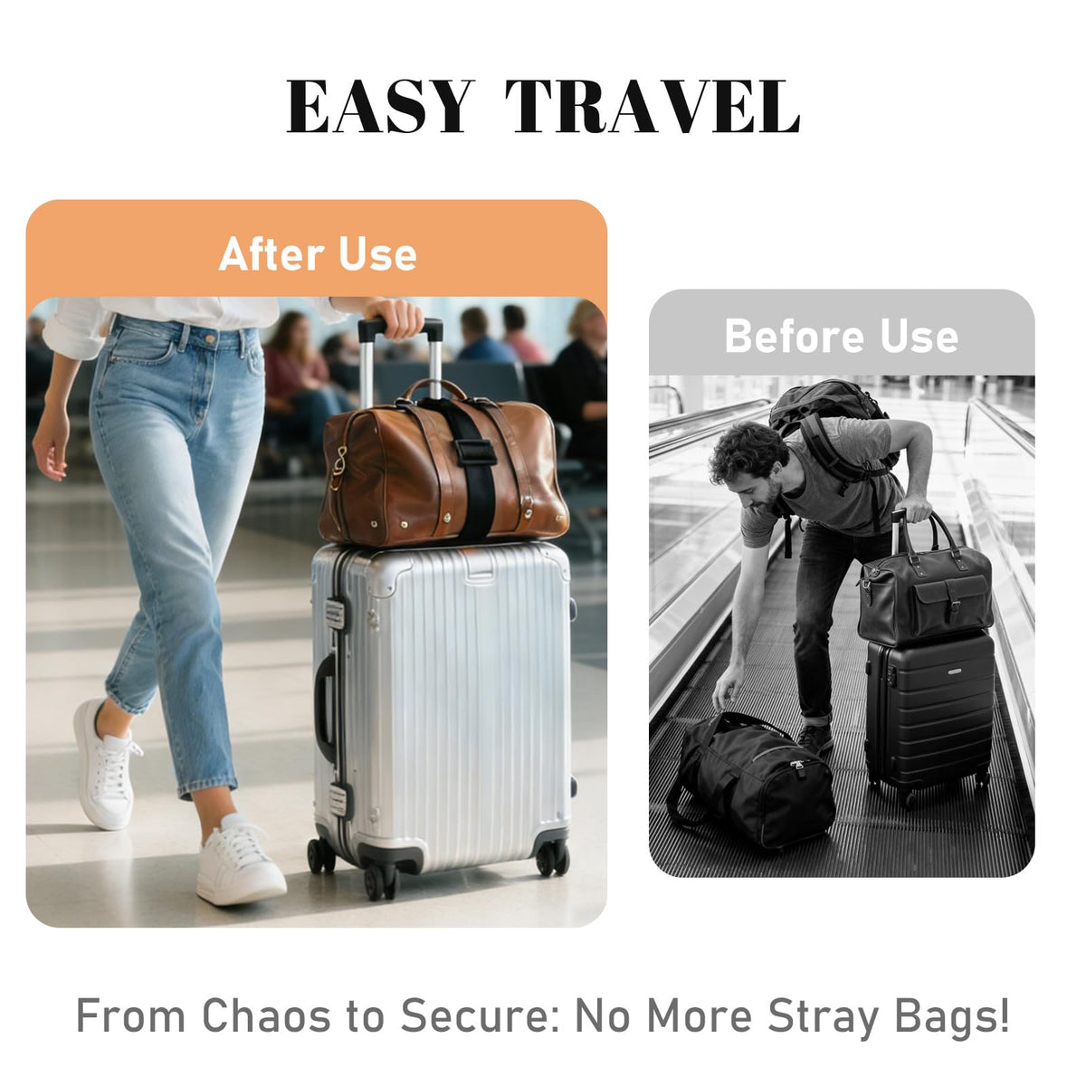 Multi Use Strong Adjustable Luggage Connector Straps for Suitcases,2 Pack Flexible Luggage Accessories Elastic Fastening Bag Strap (Black)