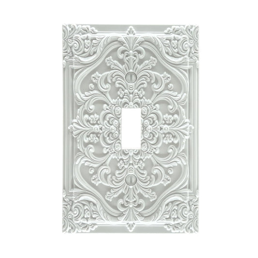 Spshian Decorative Light Switch Plate Covers White Flower Elegant 3D Floral Embossed 1 Gang Light Switch Cover Plate Single Toggle Wall Plate Outlet Covers Faceplate for Bedroom Home Decor