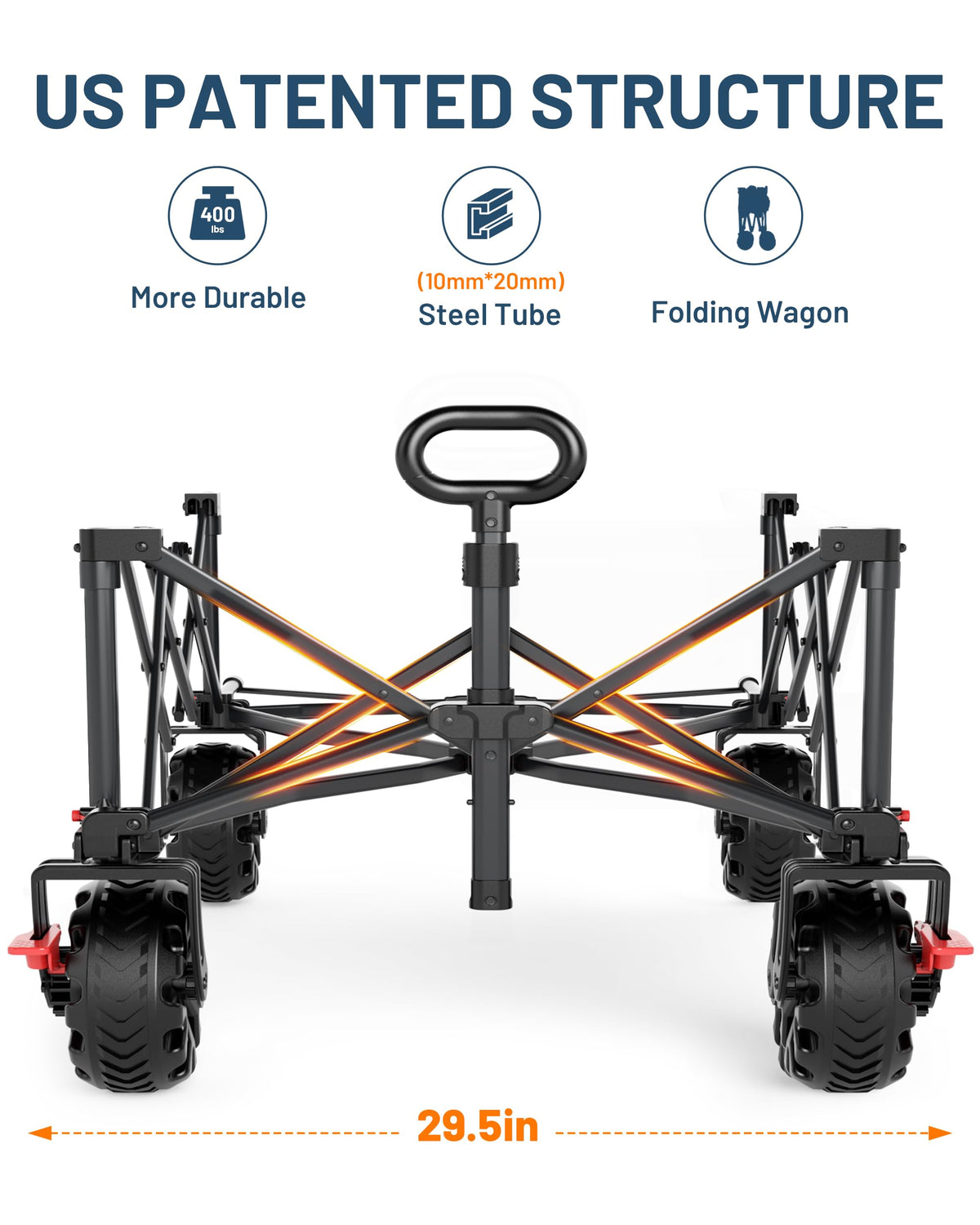 TIMBER RIDGE 600L Beast Wagon 26" W Extra Wide All Terrain Folding w/Big Wheels, Cargo Net & Tailgate, 26" W and 55.25" L, 400lbs Heavy Duty Collapsible Portable Cart for Camping, Sports, Dogs, Blue