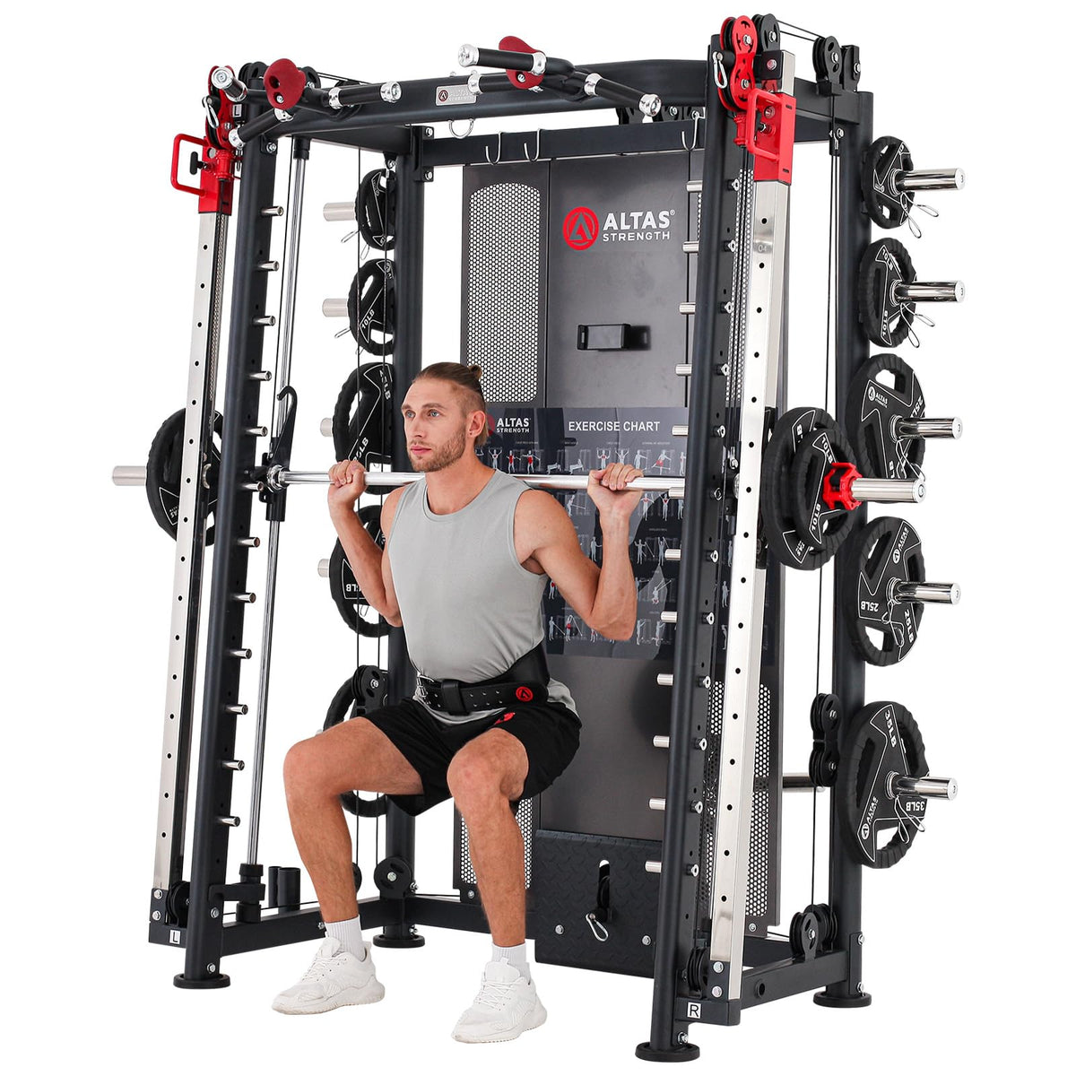 Altas Strength Home Gym Equipment Smith Machine with Pulley System Gym Squat Rack Pull Up Bar Upper Body Strength Training Leg Developer Light Commercial Fitness Equipment Included Accessories 3000Y