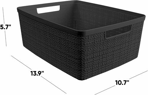 Curver Jute Decorative Storage Baskets - Set of 6 Medium 12L Bins for Home, Office & Pantry | Black