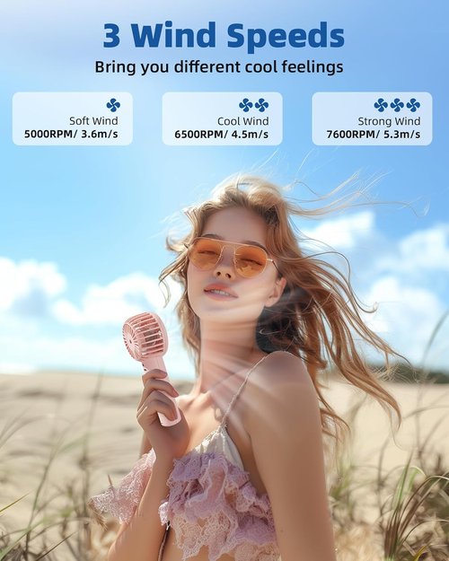 Edvision Mini Handheld Fan - Powerful 3-Speed Portable Personal Fan | USB Rechargeable, Cute Pink Design for Travel & Summer Gifts