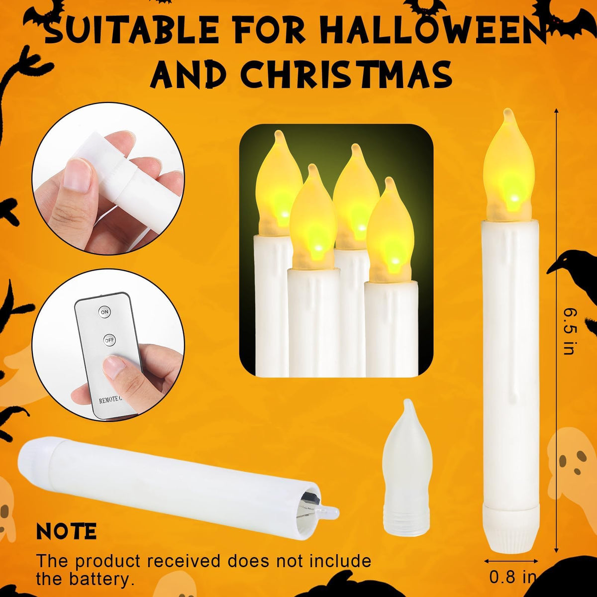 80 Pcs Halloween Hanging Witch Hats and Taper Floating Candles Set Includes 12 Witch Hats 12 LED Floating Candles Lights 56 3D Bats Wall Stickers for Halloween Decoration Front Porch Yard Decor