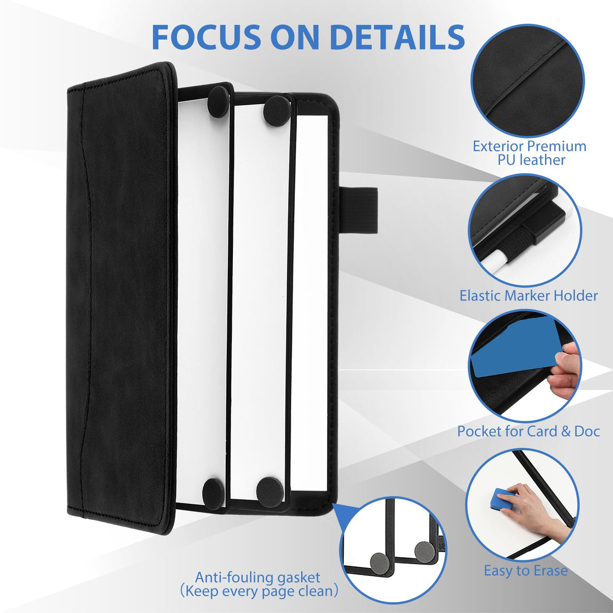 Feifeiya 6 Sides Dry Erase Notebook Portable White Board 5"x7"(a6) Mini Dry Erase White Board Notebook Foldable Anti-ghosting Surface for Office, School, Study, Travel & Business Meeting Planning