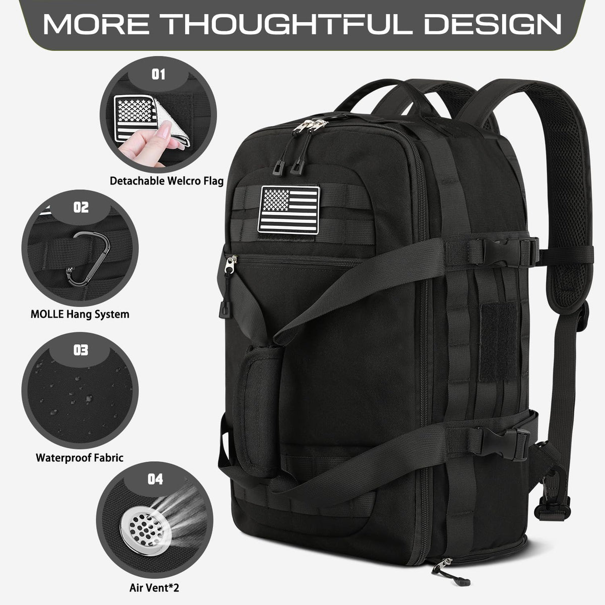 ETRONIK Gym Bags for Men Women, Carry On Luggage 22x14x9 Airline Approved, Tactical Duffle Bag with Shoe Compartment, 3 in 1 Carry on Travel Backpack with Wet Pocket, Weekender Overnight Bag, Black