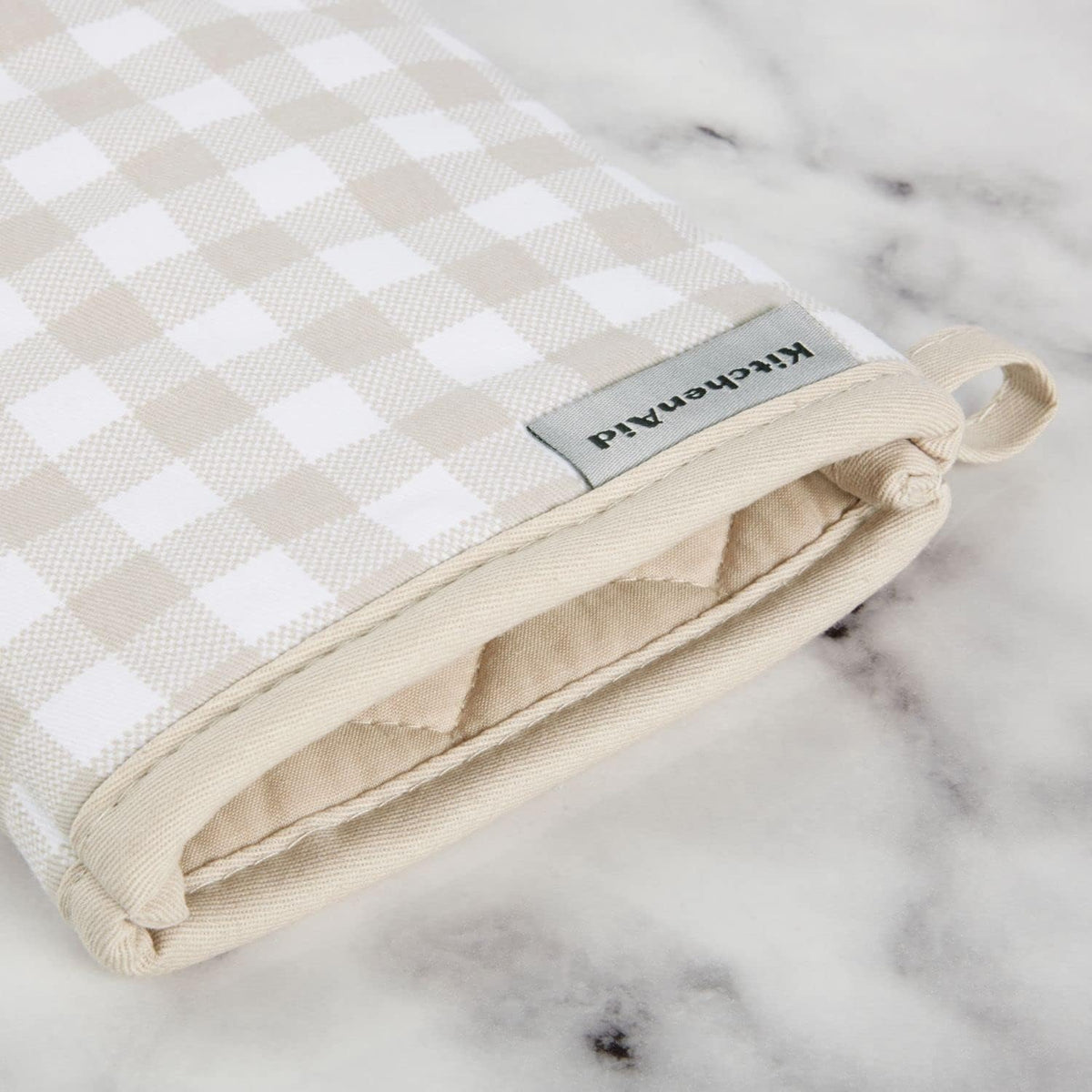 KitchenAid Gingham Oven Mitts - 2-Pack Set in Milkshake Color | 7"x13" Size for Ultimate Protection