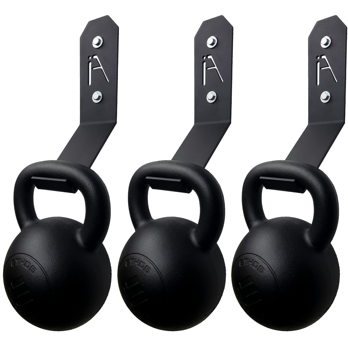 IRON AMERICAN Kettlebell Hook Gym Wall Mount Hanger, 100+ Pound Capacity - Gym Storage Rack Gym Wall Mount - Hang Any Size Kettlebell, Hardware Included (3-PACK))