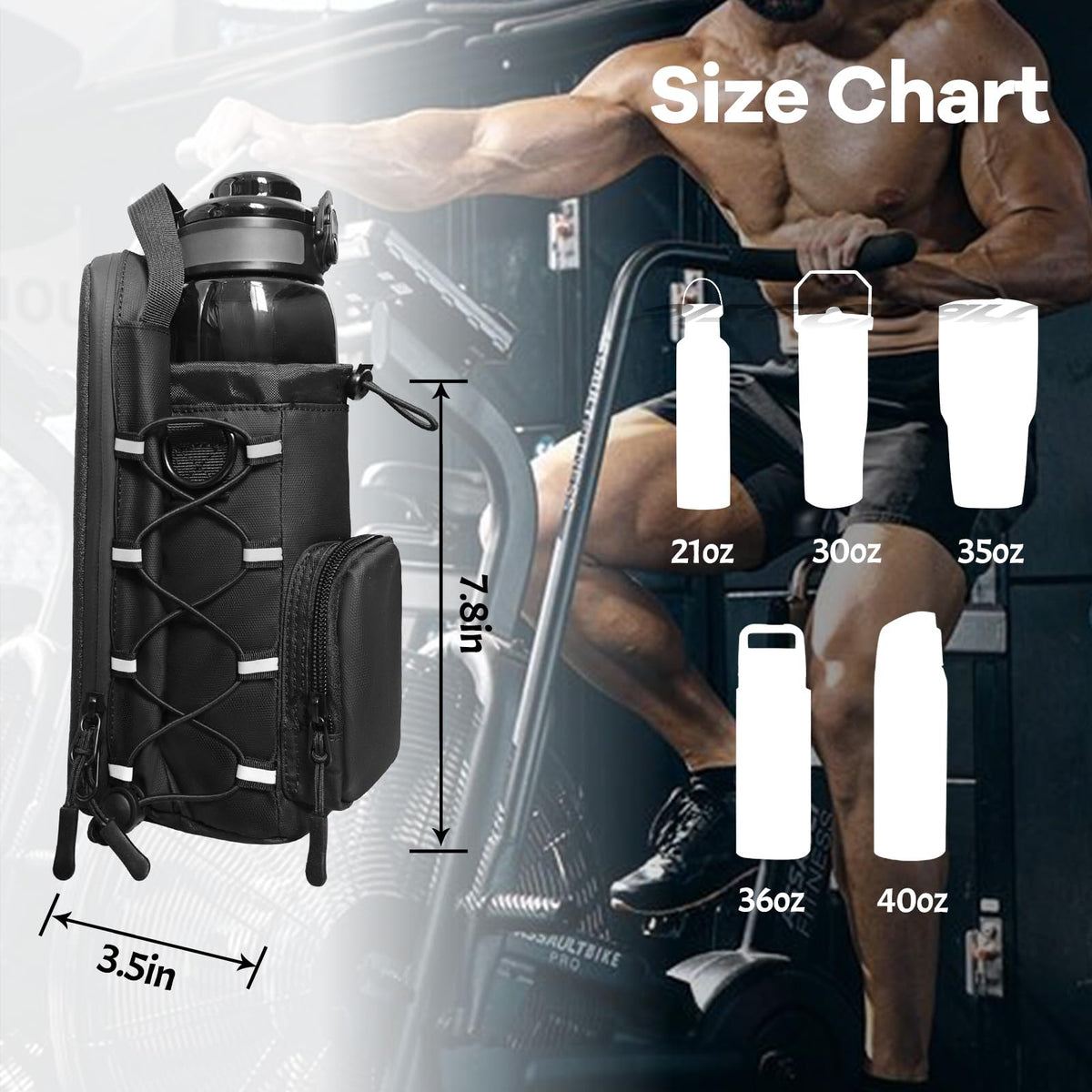 JACZZO Magnetic Gym Bag, Magnetic Water Bottle Holder & Small Gym Bag, Gym Gifts for Women and Men (Black, <40 OZ)