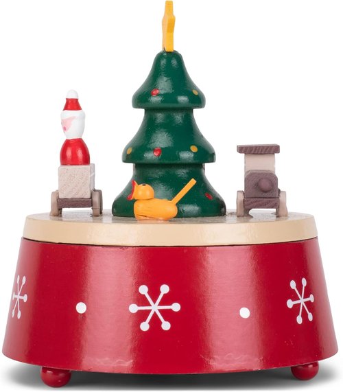 Cottage Garden Musical Christmas Figurine - Rotating Tree with Red Snowflakes | 6-Inch Plays Jingle Bells