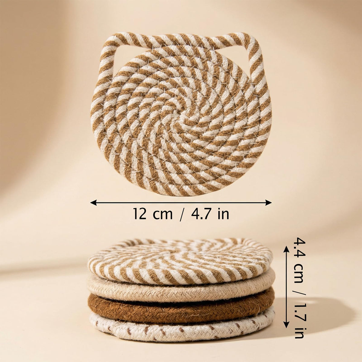 shuielai 4 Pack Cat Ear Cotton Woven Absorbent Coasters with Metal Holder - Tabletop Protection Cup Coasters for Home Office Decor