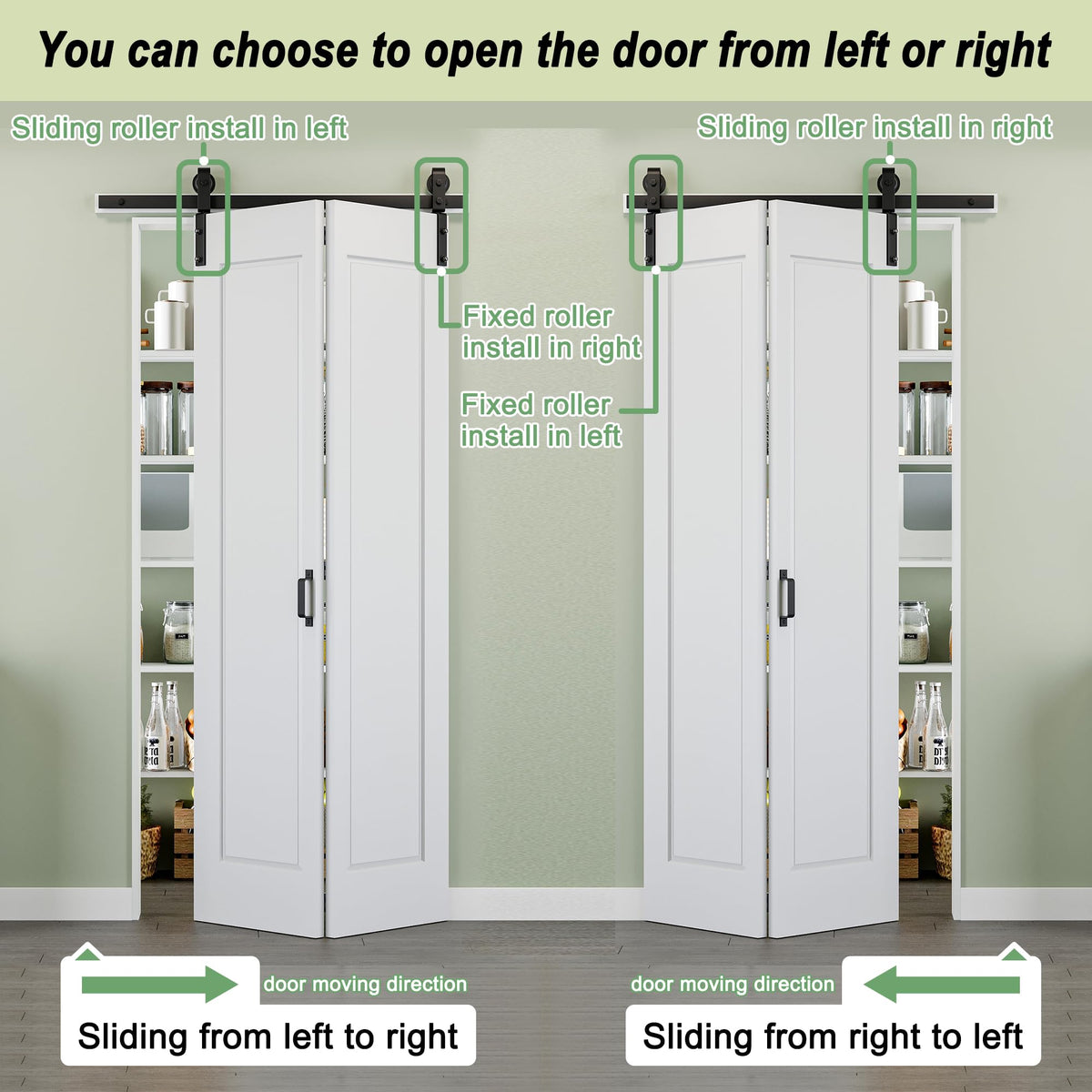 72" x 84" 1 Panel Bifold Barn Door, 80" Track Kit for 4 Closet Doors, Pre-Assembled Panel Bi-fold Barn Door for Pantry, Primed White Finish with Water-Resistant and Scratch-Resistant, Paintable