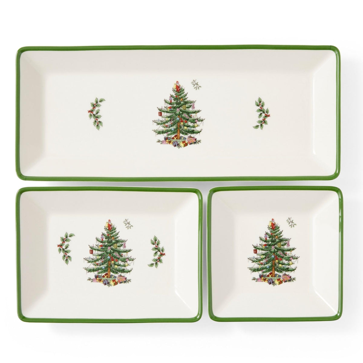 Spode Christmas Tree 3-Piece Dessert Trays, Serveware - Holiday Dinnerware & Decorative Tray, Holiday Winter Serving for All Parties & Occasions - for Snacks, Appetizers, Cookies