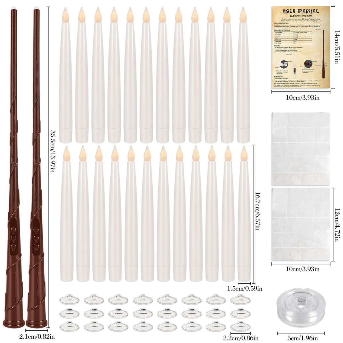 TLNFHRPI 24 Pack LED Floating Candles with Wand Remote, 6.5 Inch Flameless LED Taper Candles with Flickering Warm Light, Hanging Suspended Candles for Home Decor, Party and Halloween