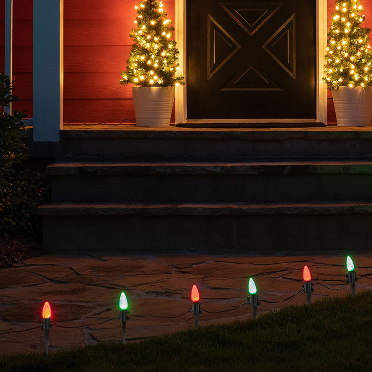 Dazzle Bright 5.5 Inch 100 Pcs C9 Christmas Light Ground Stakes for Outdoor Decor - Black Plastic Spikes for Lawn, Garden, Patio