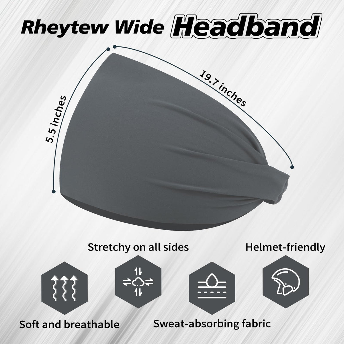 Rheytew 5.5-Inch Wide Men’s Sweat Band Headbands for Long Hair, Men’s Sports Headbands for Basketball, Gym, Running, Outdoor Work, 8 Pieces