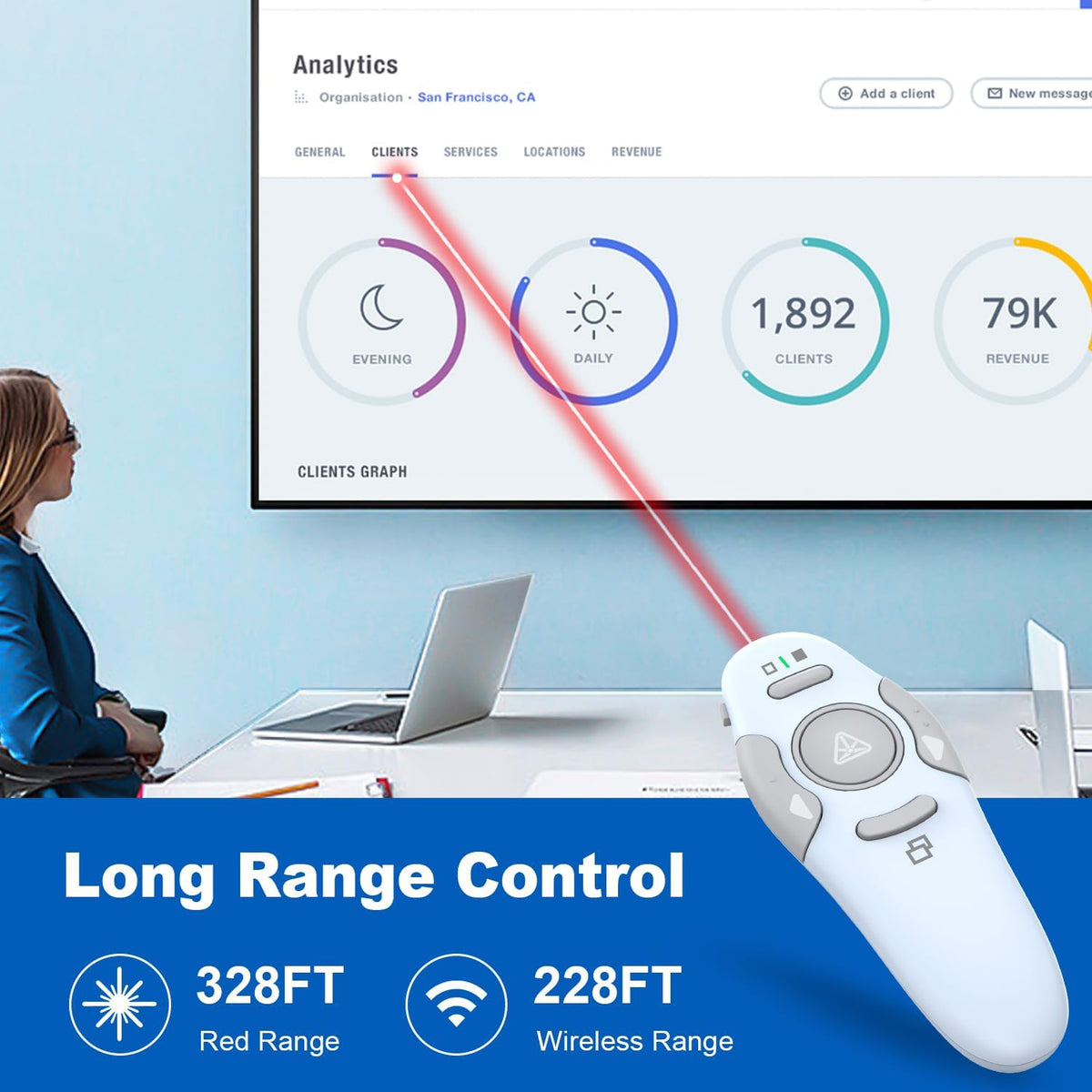 QUI Presenter Clicker USB A&C Bundle | Pen-Shaped White & Remote-Shaped Blue