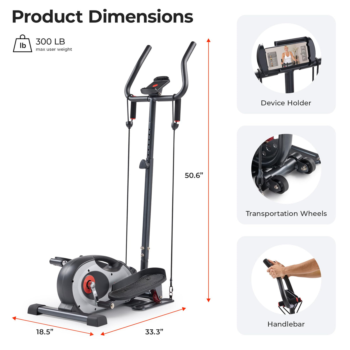 Sunny Health & Fitness Smart Compact Elliptical Cross Trainer with Handlebar and Exercise Bands, Magnetic Resistance, Senior Home Workout Machine, Free SunnyFit App Bluetooth Connectivity - SF-E323057