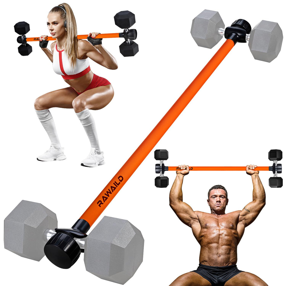Rawaild Dumbbell Converter, Convert Dumbbells to Barbell Set, Weight Bar for Bench Presses, Squats, Hip Thrust, Deadlifts, Home Weightlifting and Strength Training, Versatile Home Gym Equipment