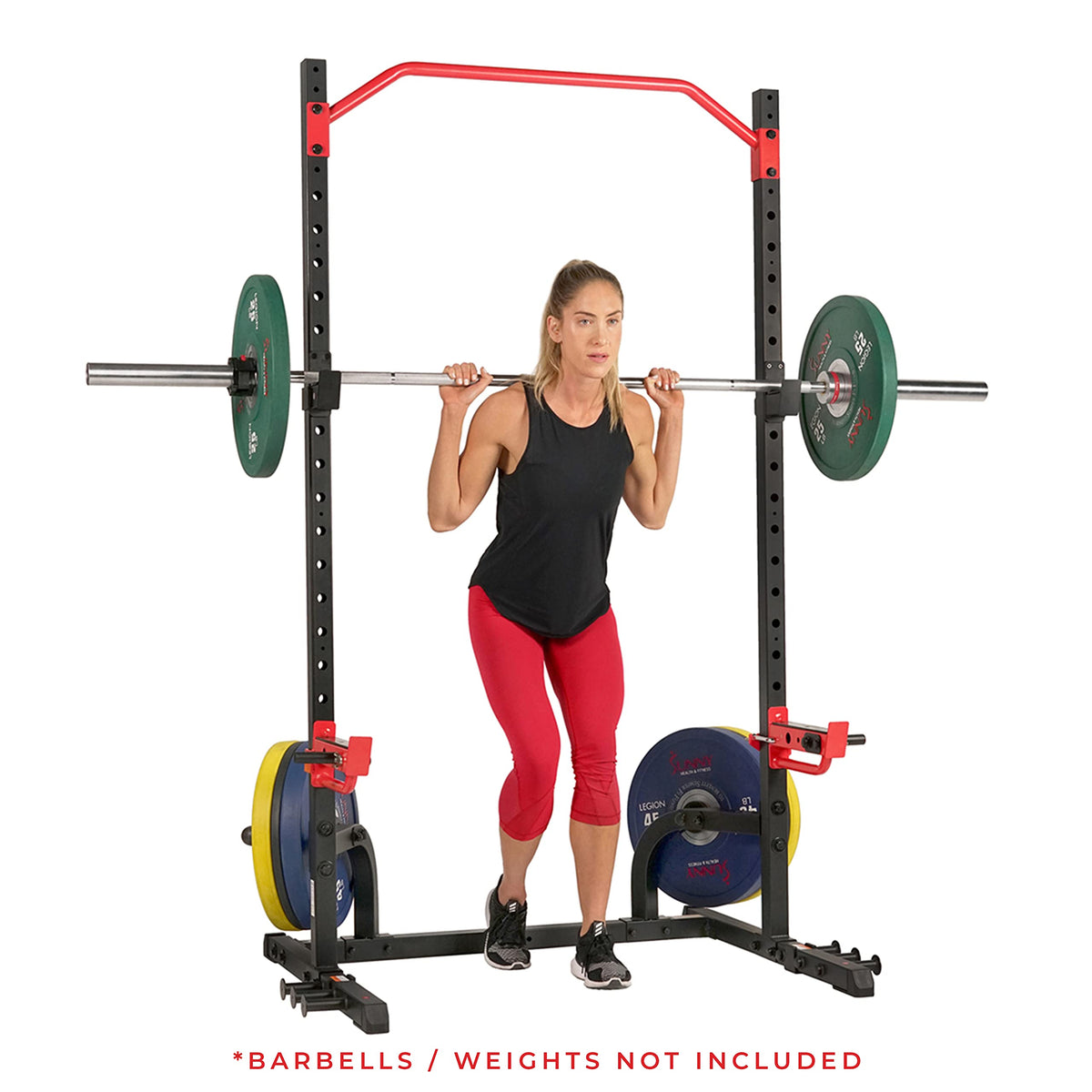 Sunny Health & Fitness Power Zone Squat Stand Power Rack - SF-XF9931, Upright,Black/Red