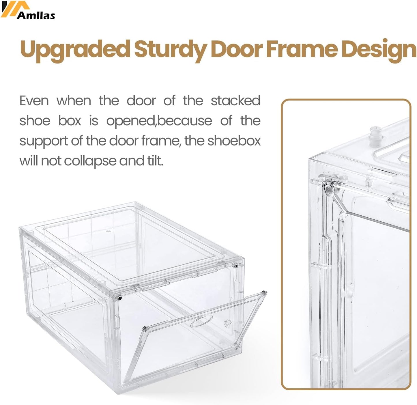 Amllas Clear Shoe Storage Boxes - Stackable & Sturdy Design | Fits Up to US Size 12 (13.8”x 9.84”x 7.1”)