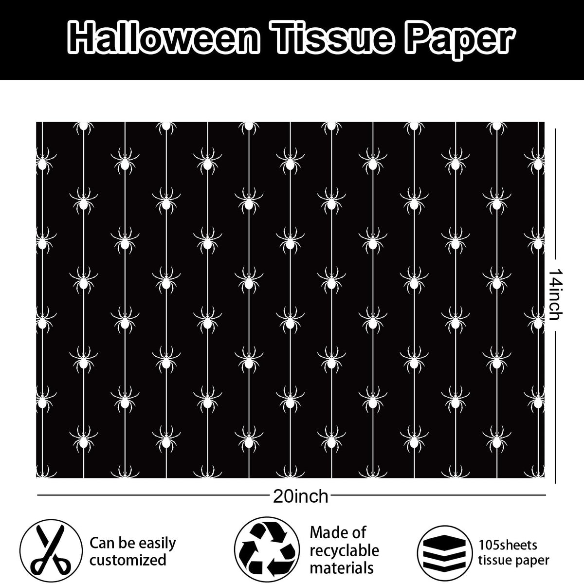 Whaline 105 Sheets Halloween Tissue Papers 7 Designs Pink Orange Black Wrapping Paper Ghost Pumpkin Spider Web Decorative Art Paper for DIY Crafts, 14 x 20 Inch