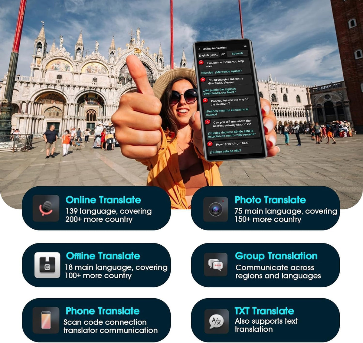 2025 Language Translator Device: Offline/Real-Time/High-Accuracy Device with 139+ Languages, Voice/Text/Offline/Photo/AI Instant Two-Way Translation, Ideal for Travel/Business/Learning