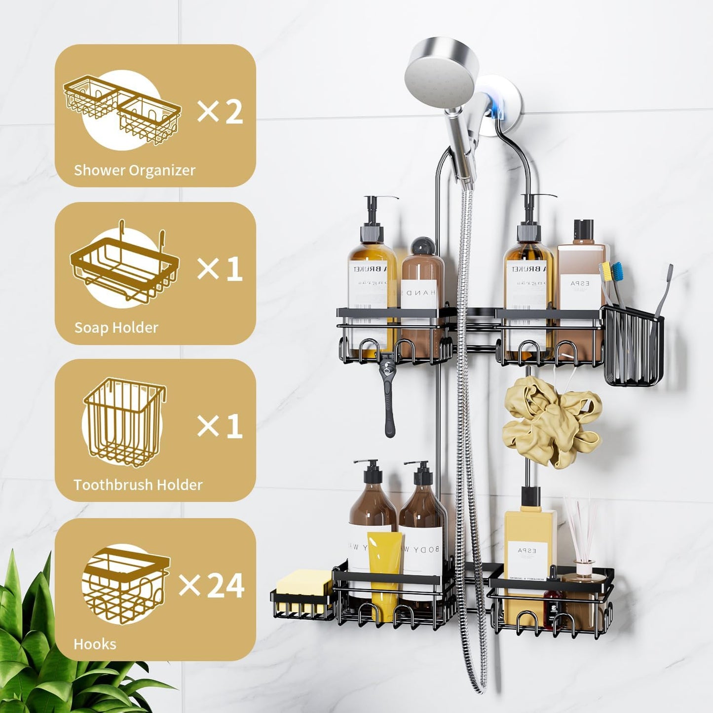 KEGII Shower Caddy - Rustproof Hanging Organizer with Soap Dish & Toothbrush Holder | Ideal for Handheld Showerheads