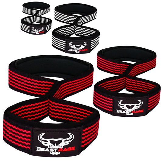 BEAST RAGE Heavy Duty Lifting Wrist Straps for Weightlifting, Figure 8 Loop Powerlifting Deadlift Strap wraps Weights Padded Support Professional Fitness Gym Bodybuilding (Red)