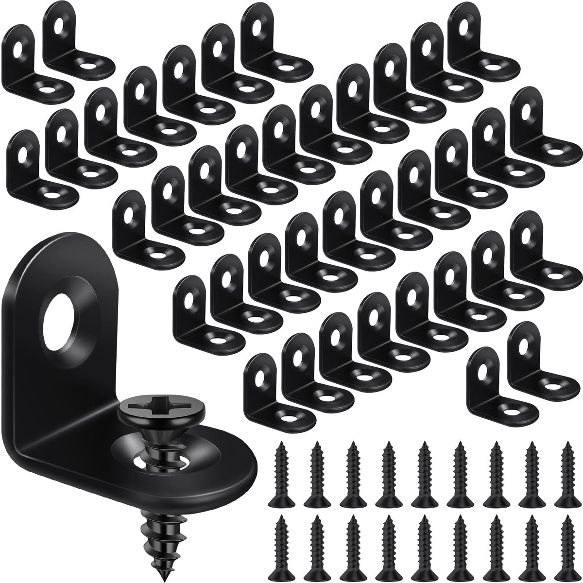 40PCS Black L Bracket Corner Brace, Stainless Steel Corner Bracket, 90 Degree Metal Right Angle Bracket, Small L Brackets for Shelves Wood Furniture Cabinet Drawer with 80PCS Screws (0.79 x 0.79 in)
