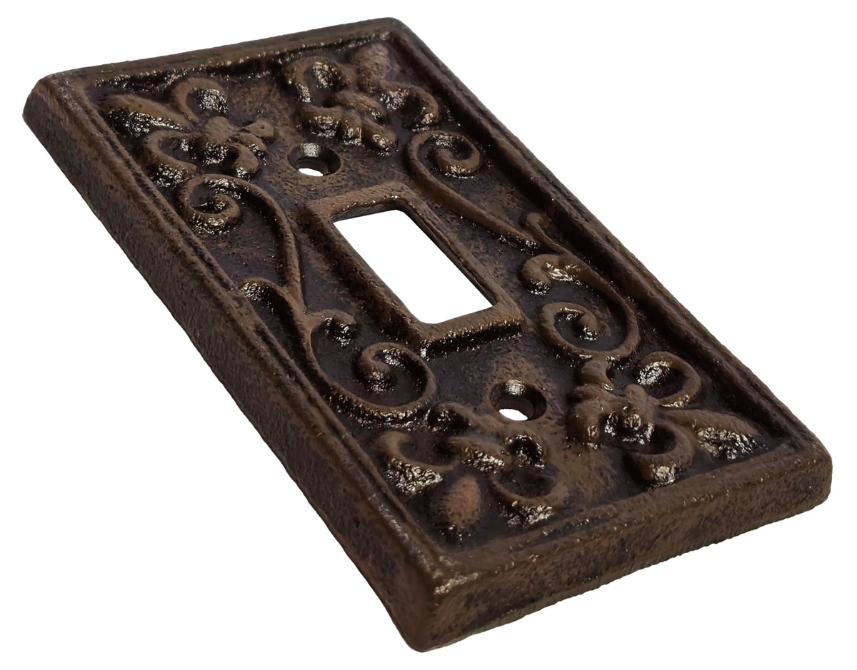 Lulu Decor, Fleur De Lis Cast Iron Switch Plate in antique rustic brown finish, perfect for any room or office space.