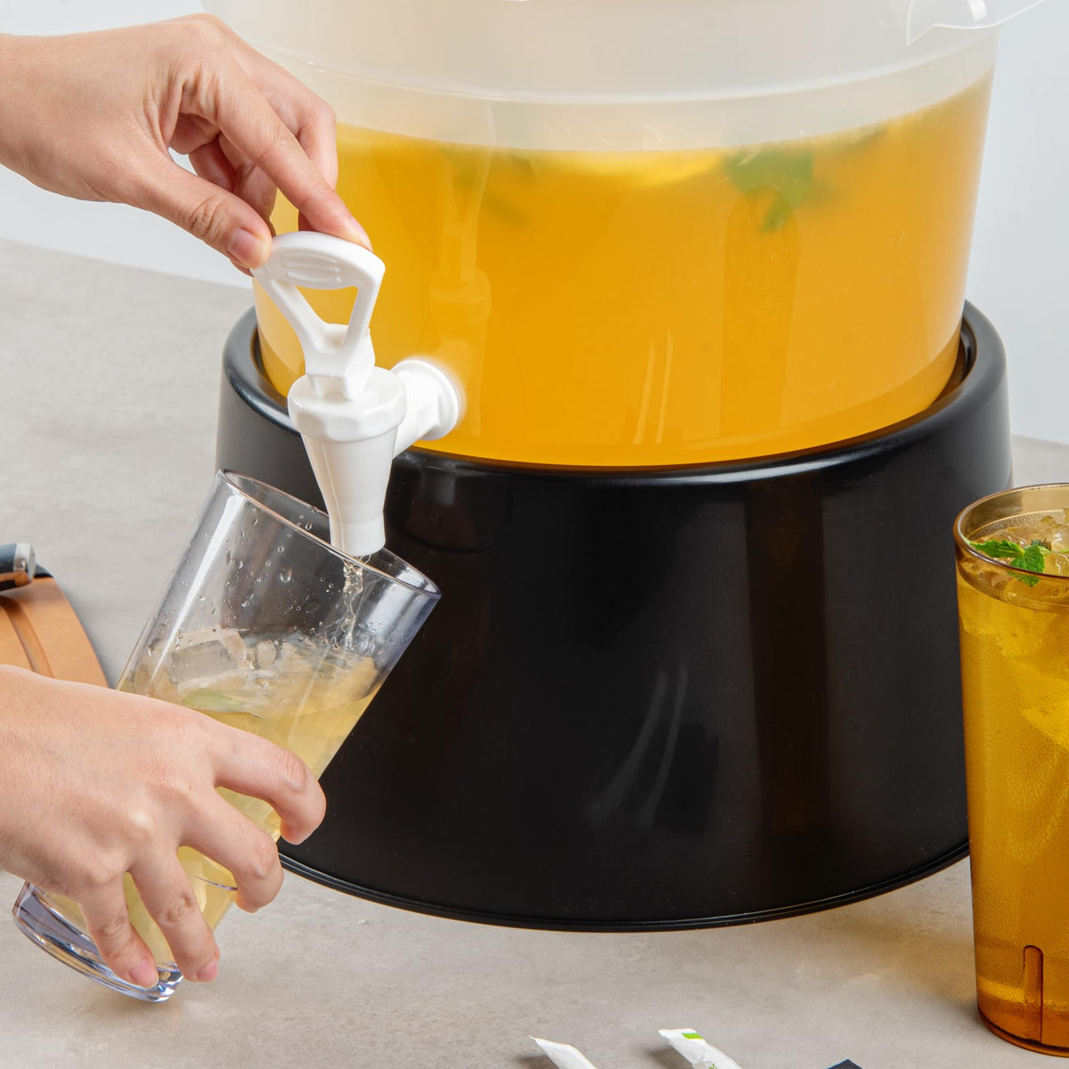 Restaurantware-BASE ONLY: Bev Tek Beverage Dispenser Base, Pack of 1 Durable Holder - Dispenser Sold Separately, For 3 And 6 Gal Dispensers, Black Plastic, Dishwashable