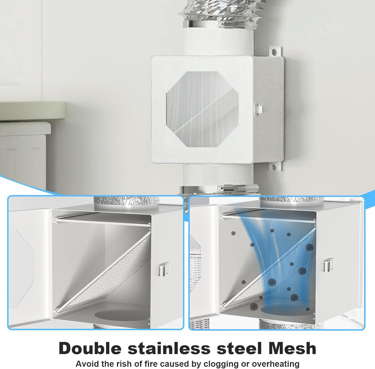 Upgraded Metal Dryer Duct | Lint Trap Indoor Vent Kit - 4-Inch Hose with Clamps & Cleaning Brush