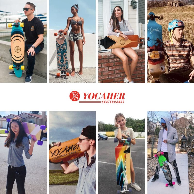 Yocaher Longboard Skateboard Complete Kicktail Cruiser 40" x 10" w/Premium Black Grip Tape, Heavy Duty Aluminum Alloy Truck, 71mm Longboard Wheels (Complete - Kicktail - Blue N' Red)