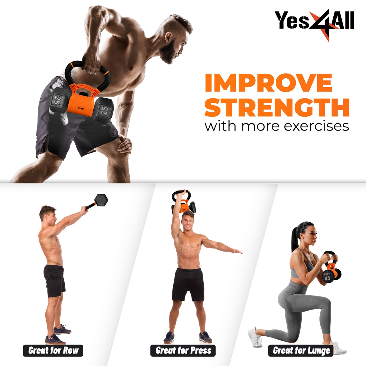 Yes4All Kettlebells Grip, Dumbbell Grip Handle, Convert Dumbbells into Kettlebell for Home Gym, Kettlebell for Weights Plate