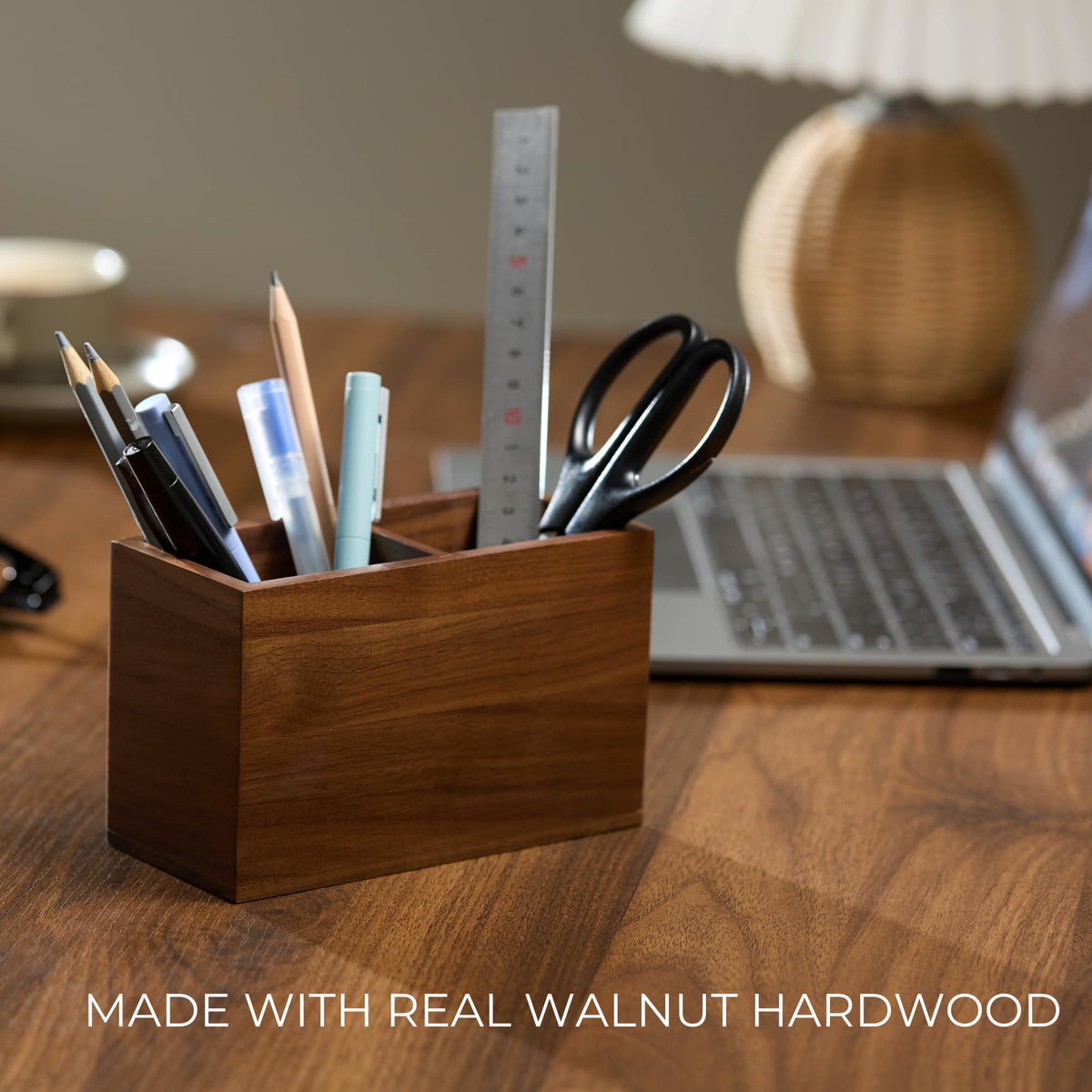 KORUA Walnut Pencil Holder (Double Slots) Wood Pen Holder for Desk