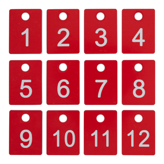 StayMax ABS Plastic Numbered Tags for Rectangle Key Number Disc with Hole (1-50, Red)
