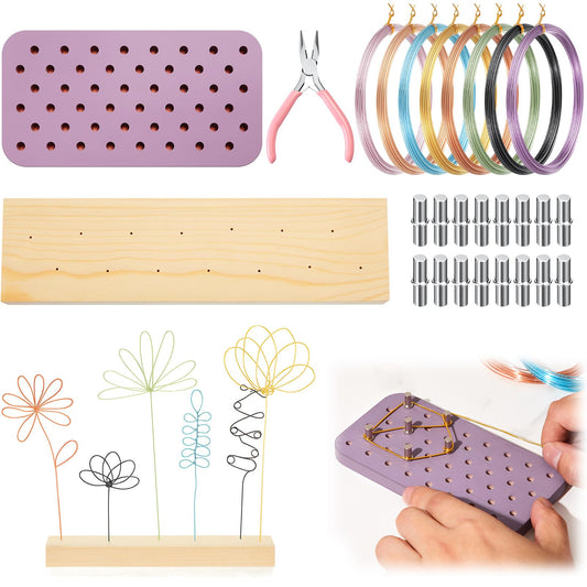 Suncalla Wire Flower Craft Kit for Adults Women & Teens, 131ft Colored Aluminum Wire with Tools & Display Base, Beginner Friendly DIY Art, Stress Relief Gift, Birthday Gift for Mom, Craft Night Kit