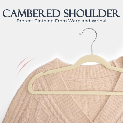 HOUSE DAY Beige Velvet Hangers - 60 Pack Non-Slip Heavy Duty Clothes Hangers | Slim Space-Saving Design with 360° Rotating Hook