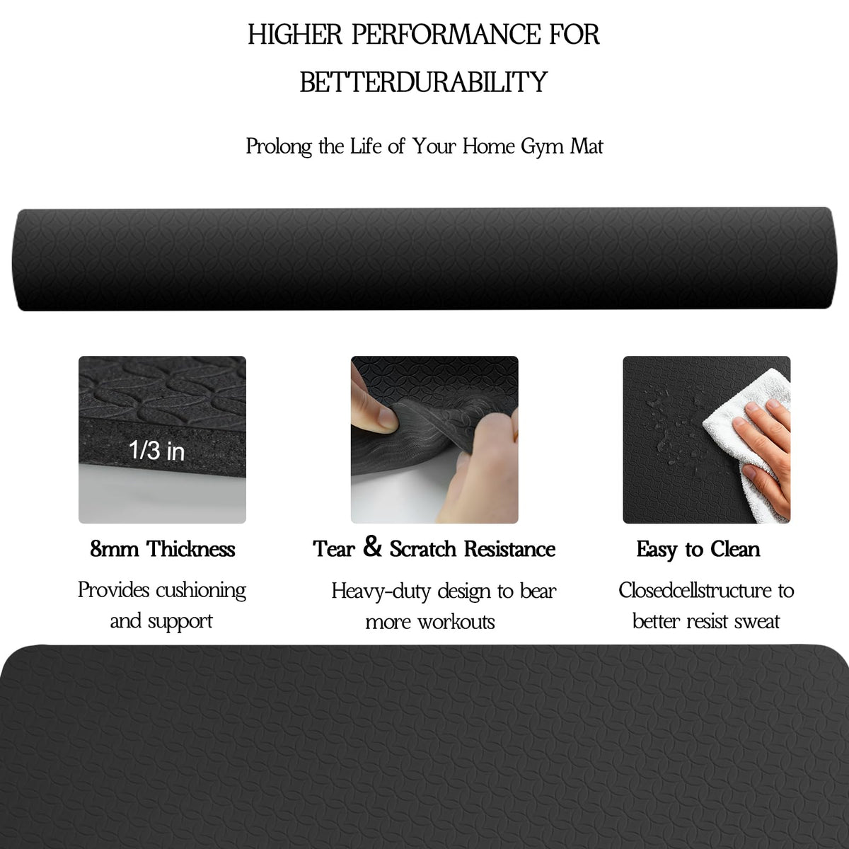 VTORY Extra Large Yoga Mat 6'x 4'x 8mm (1/3in) Thick Exercise Mat for Men and Women, Non-Slip, Durable Workout Mat for Home Workout, Yoga, Pilates, Stretching (Black)