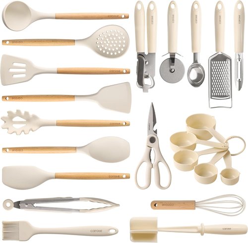 CAROTE 22-Piece Silicone Cooking Utensils Set - Heat Resistant Up to 446°F | Includes Spatula, Turner, Whisk & Tongs