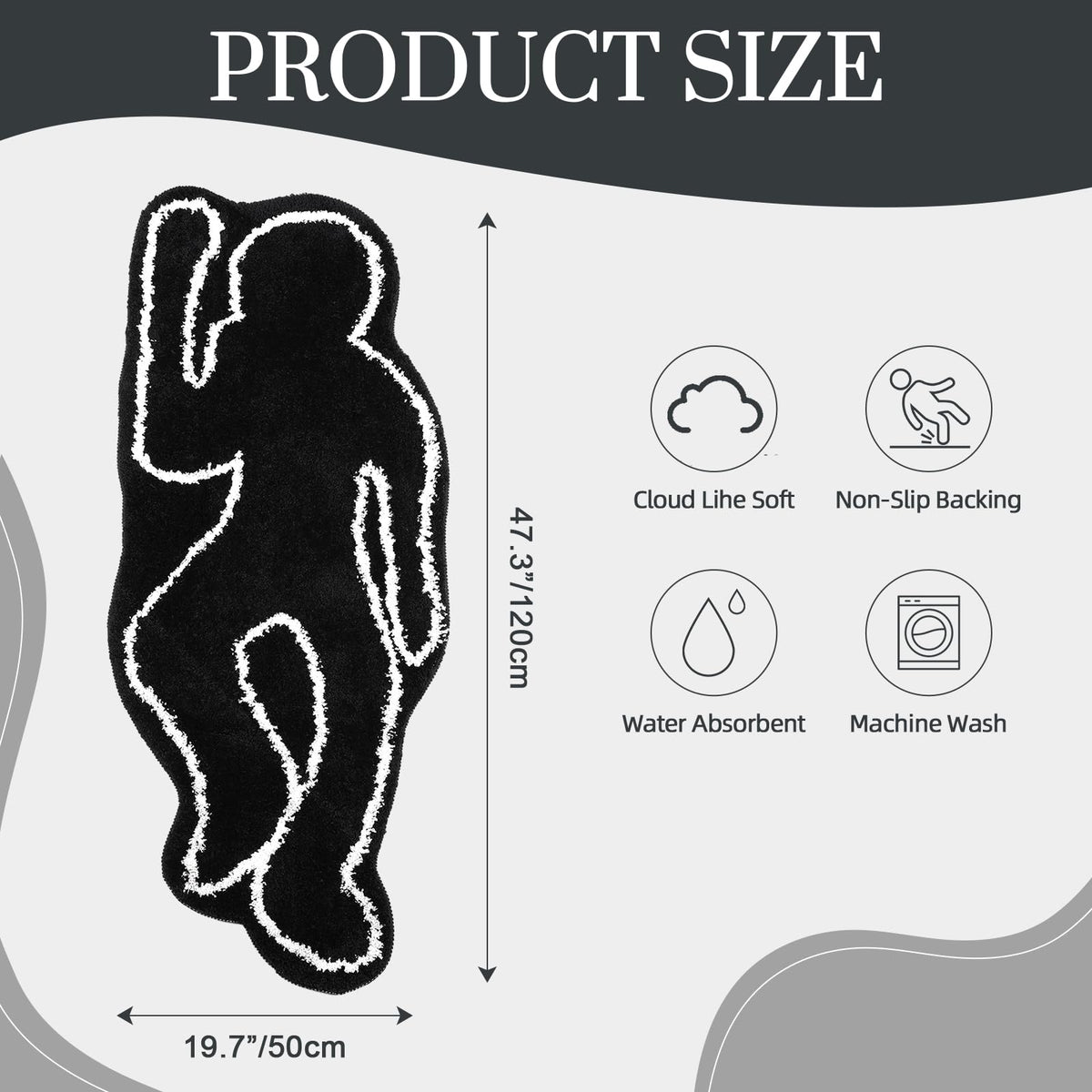 FANC GUY Halloween Cute Funky Large Black Humanoid Super Absorbent Bath Mat Fun Machine Washable Non Slip Bathroom Rugs Oversized Plush Shower Bath Floor Mats