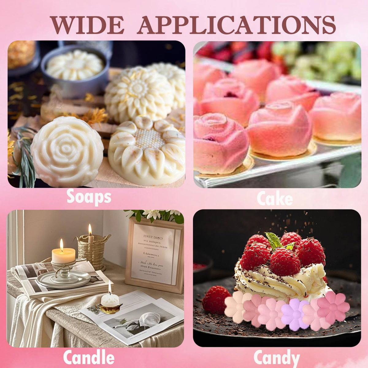 3 Pack Silicone Soap Molds,Flowers Soap Mold for Soap Making,Great for Handmade Soaps,Lotion Bars,Biscuit,Chocolate,Moon Cake